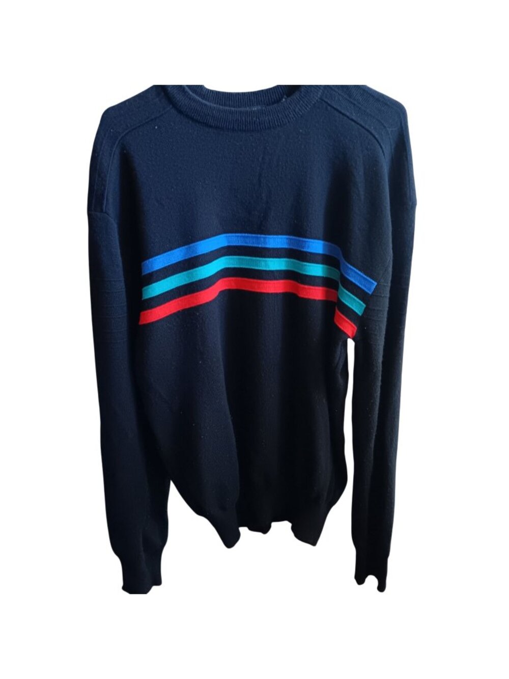 XL True Vintage 80's Ski Sweater White Stag Striped Wool Blend